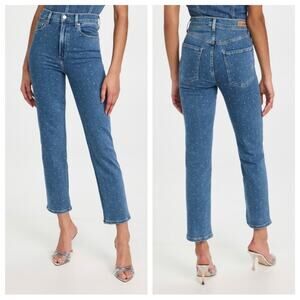 le jean - sabine crop jeans rhinestone skinny high rise blossom studs blue